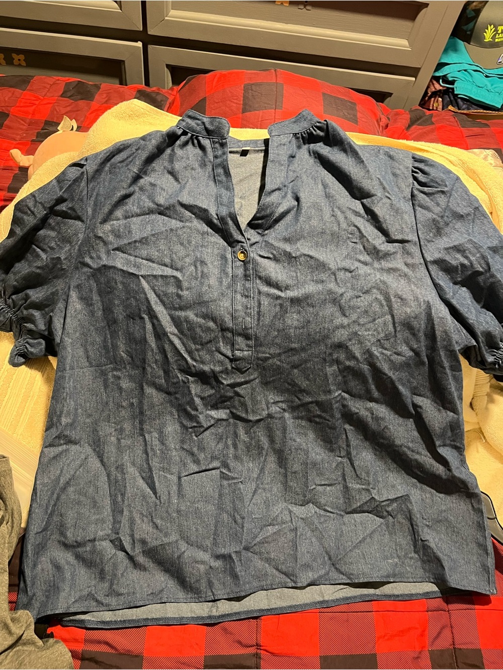 Women's Indigo Chambray Split-Neck Blouse